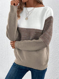 Color Block Drop Shoulder Long Sleeve Sweater