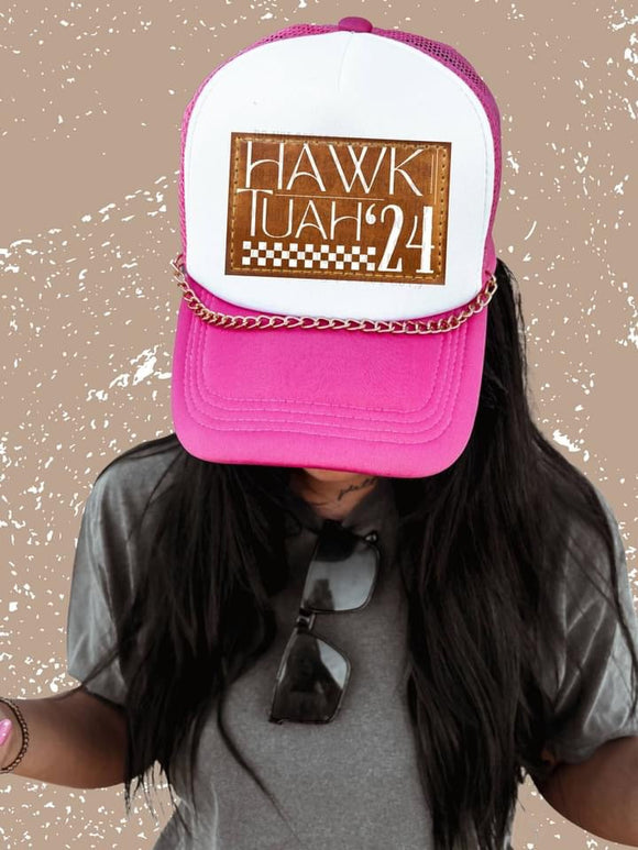 Hawk Tuah Faux Leather Patch trucker hat