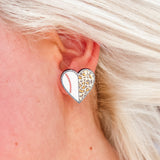 Baseball Heart Glitter Stud Earrings