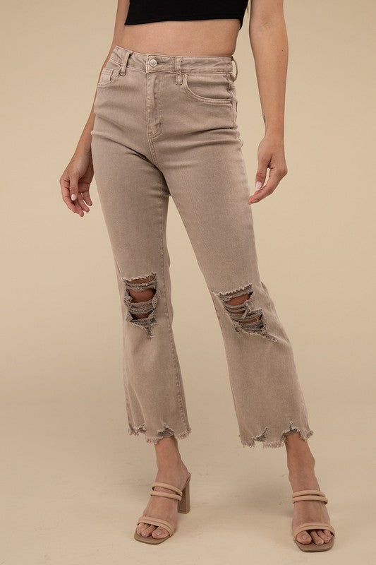 Acid Washed High Waist Distressed Straight Pants | S-XL | 2 Colors!