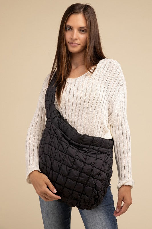 Puff Quilted Crossbody Shoulder Bag in BLACK