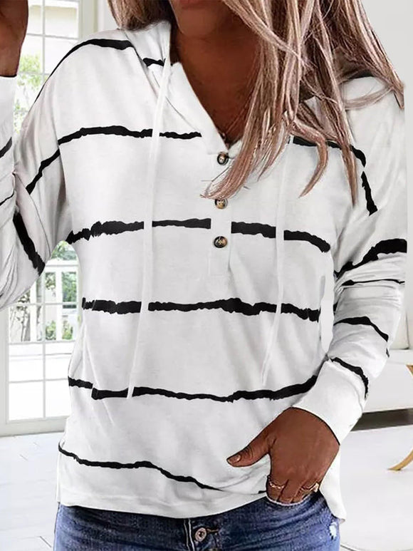 Drawstring Striped Long Sleeve Hoodie