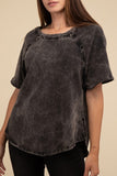 Back Patch Crinkle Washed Raglan Sleeve T-Shirt