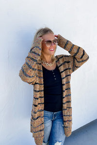 *NEW STYLE* Stripe Miley Dot Cardigan in Camel - PLUS One Size