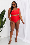 Marina West Swim Seaside Romance Ruffle One-Shoulder Bikini in Red | S-2X