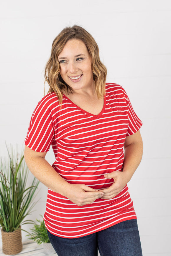 Chloe Cozy Tee - Red Stripe  |  XS-3X