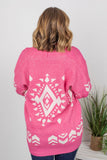 IN STOCK Pink and White Aztec Cowl Cardigan  |  S-2X