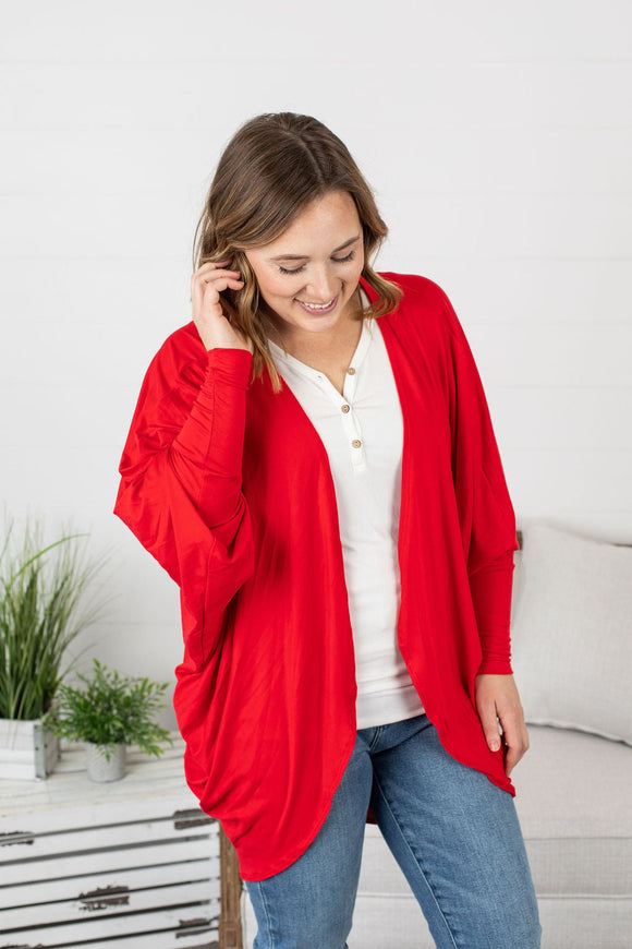 Emma Cocoon Cardigan - Red  |  S-4X