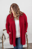 Claire Hooded Waffle Cardigan - Red  |  XS-4X