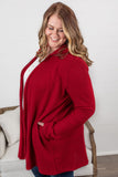 Claire Hooded Waffle Cardigan - Red  |  XS-4X