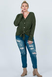*Curvy* LaLa Long Sleeve Thermal Knit Button Front Top in Olive