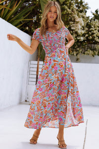 Floral Crisscross Smocked Off-Shoulder Dress  |  S-XL