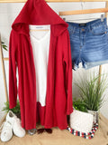 Claire Hooded Waffle Cardigan - Red  |  XS-4X