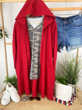 Claire Hooded Waffle Cardigan - Red  |  XS-4X