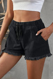 Pocketed Frayed Cuff Denim Shorts | S-2X | Olive, Black, or Light Wash