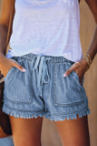 Pocketed Frayed Cuff Denim Shorts | S-2X | Olive, Black, or Light Wash