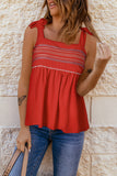 Embroidered Tie-Shoulder Babydoll Tank  |  S-XL