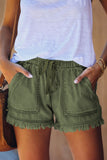 Pocketed Frayed Cuff Denim Shorts | S-2X | Olive, Black, or Light Wash