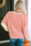 Color Block V-Neck Dropped Shoulder Sweatshirt with Pocket  |  S-XL