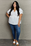 Sweet Serenity V-Neck Puff Sleeve Button Down Top  |  S-3X