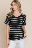 BomBom Simple Goals Waffle Knit Striped Tee  |  S-XL
