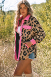 Leopard Contrast Teddy Shacket with Pockets