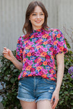 Floral Print Puff Sleeve Round Neck Blouse  |  S-XL