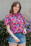 Floral Print Puff Sleeve Round Neck Blouse  |  S-XL