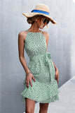 Printed Tie Waist Ruffle Hem Sleeveless Dress  |  S-XL  |  2 Colors!