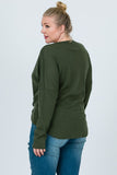 *Curvy* LaLa Long Sleeve Thermal Knit Button Front Top in Olive