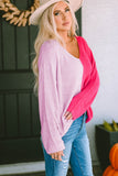 Contrast Color V-Neck Long Sleeve Pullover Sweater  |  S-XL