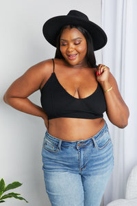 Textured Spaghetti Strap Bralette in Black  |  S-3X