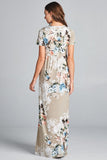 Terrah Taupe Floral Short Sleeve Maxi Dress