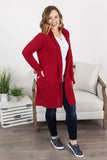 Claire Hooded Waffle Cardigan - Red  |  XS-4X