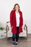 Claire Hooded Waffle Cardigan - Red  |  XS-4X