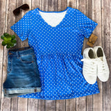 Sarah Ruffle Top - Blue Dot  |  S-2X