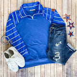 Short Zip Pullover - Blue Stripe  |  XS - 3X