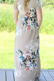 Terrah Taupe Floral Short Sleeve Maxi Dress