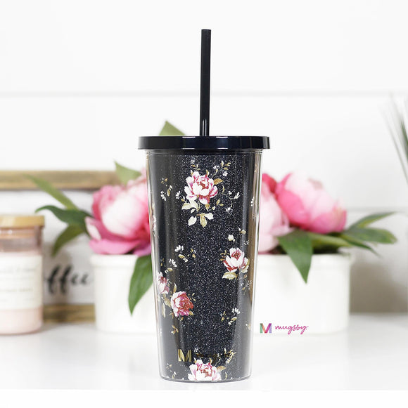 Vintage Floral Tumbler with Straw