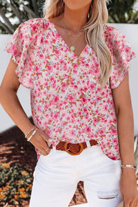 Floral V-Neck Flutter Sleeve Blouse  |  S-2X  |  EIGHT Colors!