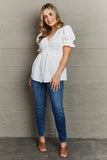 Sweet Serenity V-Neck Puff Sleeve Button Down Top  |  S-3X