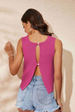 Buttoned Cutout Ribbed Trim Knit Tank