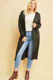 *Curvy* Celeste Heathered Long Cardigan with Pockets in Black