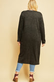 *Curvy* Celeste Heathered Long Cardigan with Pockets in Black