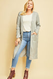 *Curvy* Celeste Heathered Long Cardigan with Pockets in Grey
