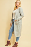 *Curvy* Celeste Heathered Long Cardigan with Pockets in Grey