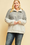 FINAL SALE *Curvy XL-2X* Charcoal/Grey Two-Tone Sherpa 1/2-Zip Pullover with Pockets