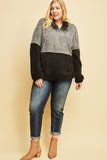 FINAL SALE *Curvy XL-2X* Black/Grey Two-Tone Sherpa 1/2-Zip Pullover with Pockets
