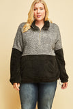 FINAL SALE *Curvy XL-2X* Black/Grey Two-Tone Sherpa 1/2-Zip Pullover with Pockets