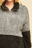 FINAL SALE *Curvy XL-2X* Black/Grey Two-Tone Sherpa 1/2-Zip Pullover with Pockets